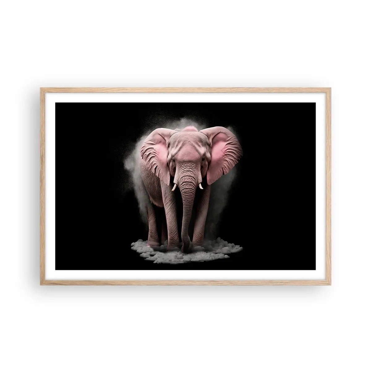 Pôster com moldura de carvalho claro - Não pense em um elefante rosa! - 91x61 cm