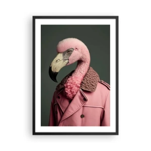 Pôster com moldura preta - Um flamingo estiloso com um casaco elegante - 50x70cm - Verdadeira elegância - Decoração de parede moderna para a sala de estar e quarto ARTTOR