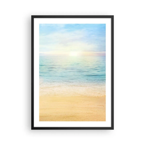 Pôster com moldura preta - Vista tranquila da praia e do mar ao nascer do sol - 50x70cm - Grande azul - Decoração de parede moderna para a sala de estar e quarto ARTTOR