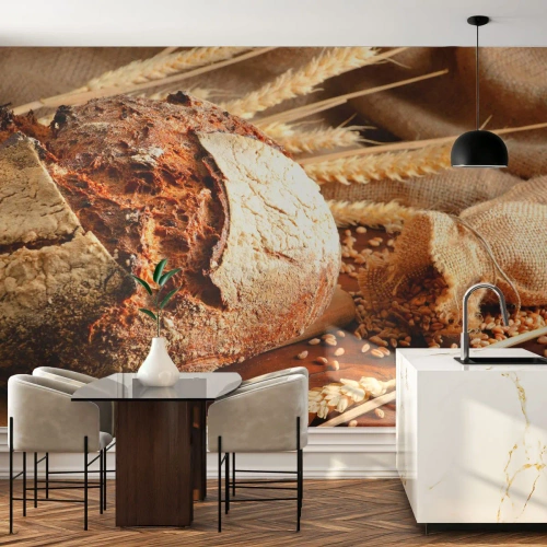 Papel de Parede Premium Canvas - Apetitoso, perfumado, crocante - Pão, Grão de Trigo, Gastronomia - 450x315 cm