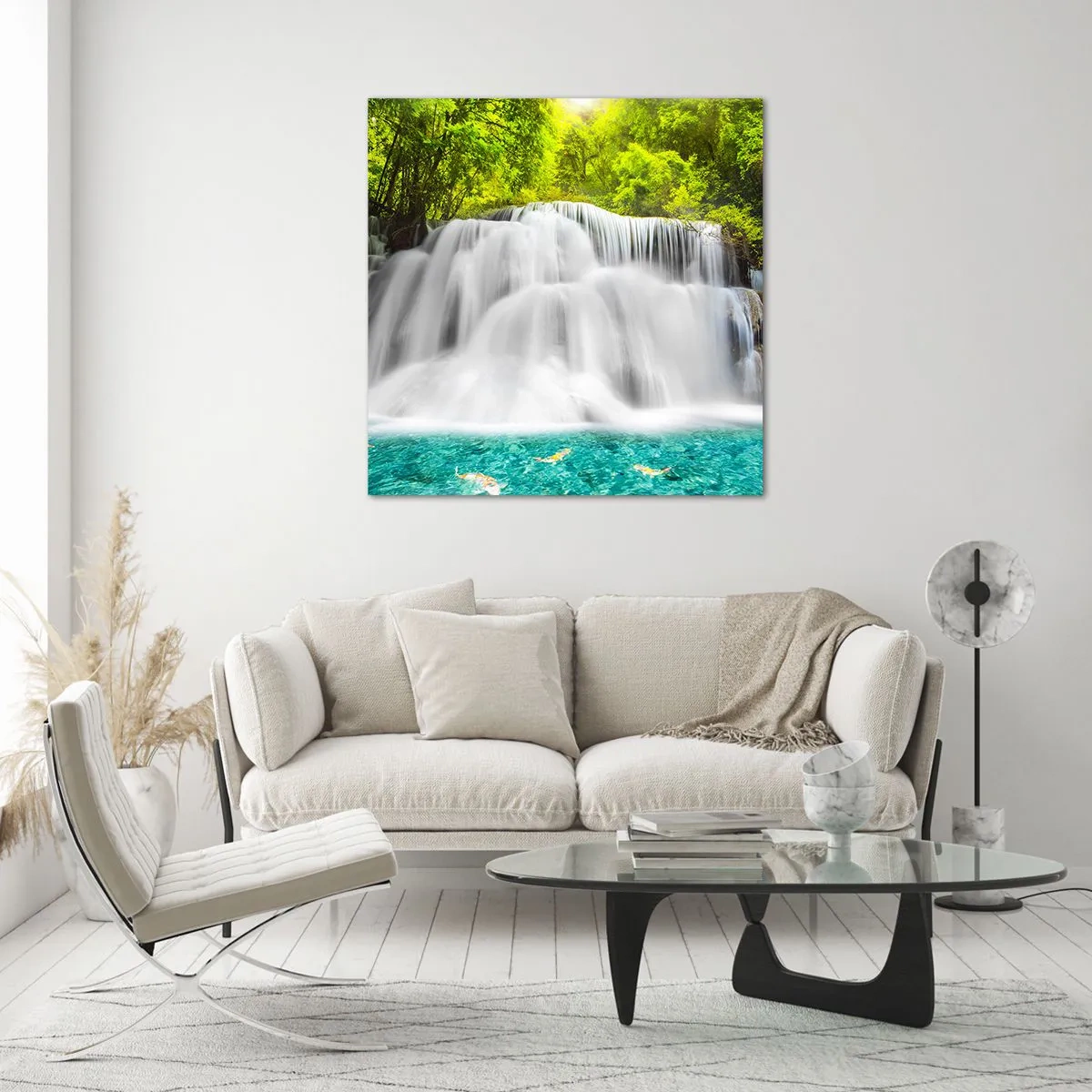 Quadro em vidro - Cascata espumosa do verde ao azul - 30x30 cm