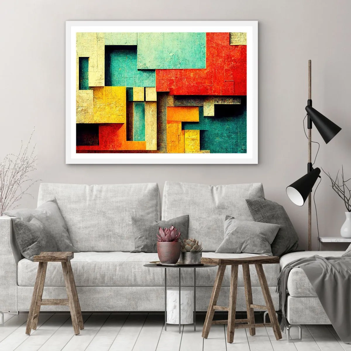 Pôster em moldura branca - Festival de ângulos vivos - 100x70 cm