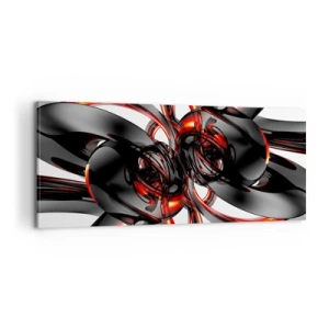 Quadro em tela - Movimento em grafite e vermelho - 100x40 cm
