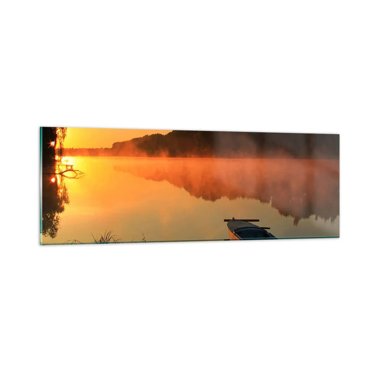 Quadro em vidro - Nascer do sol sobre a água como um espelho - 90x30 cm