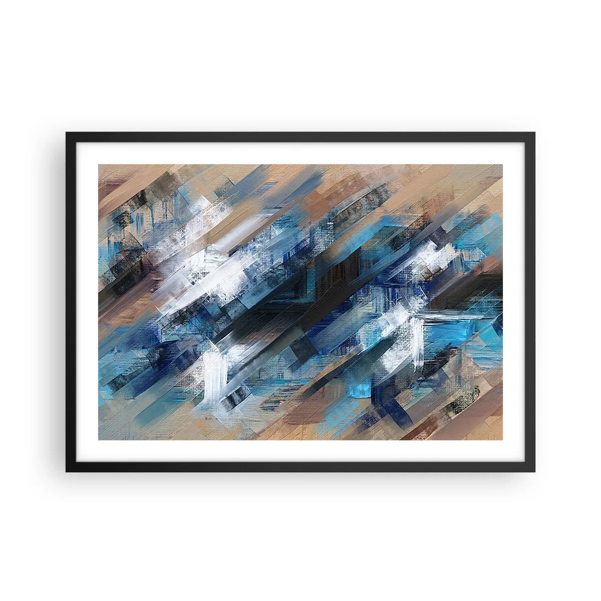 Pôster com moldura preta - Numa diagonal azul - 70x50 cm