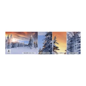 Amostra de papel de parede autocolante Deluxe Sticker - Espetáculo de neve da natureza - Paisagem, Floresta, Inverno - 100x30 cm