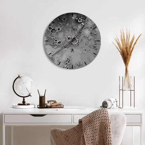 Relógio de parede - Relógio em vidro - A superfície lunar em tons de cinza com crateras - 30x30cm - Como uma paisagem lunar - Decoração de parede moderna para a sala de estar, cozinha e quarto ARTTOR