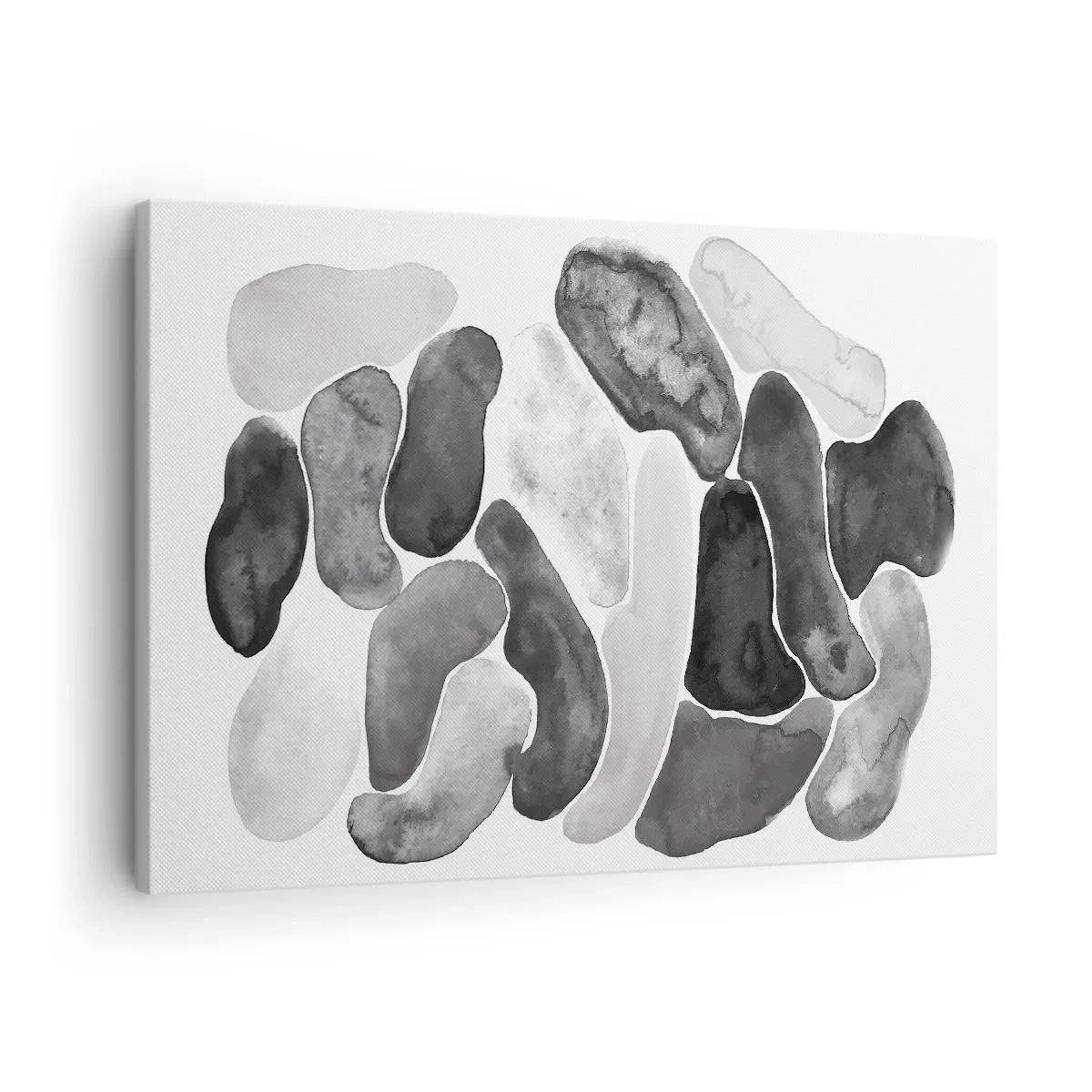 Quadro em tela - Abstração em preto e branco com manchas irregulares sobre fundo branco - 70x50cm - Abstração rochosa - Decoração de parede moderna para a sala de estar e quarto ARTTOR