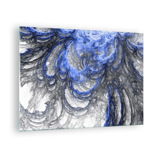 Quadro em vidro - Abstração dinâmica em tons de azul e cinza - 70x50cm - O nascimento de uma onda - Decoração de parede moderna para a sala de estar e quarto ARTTOR