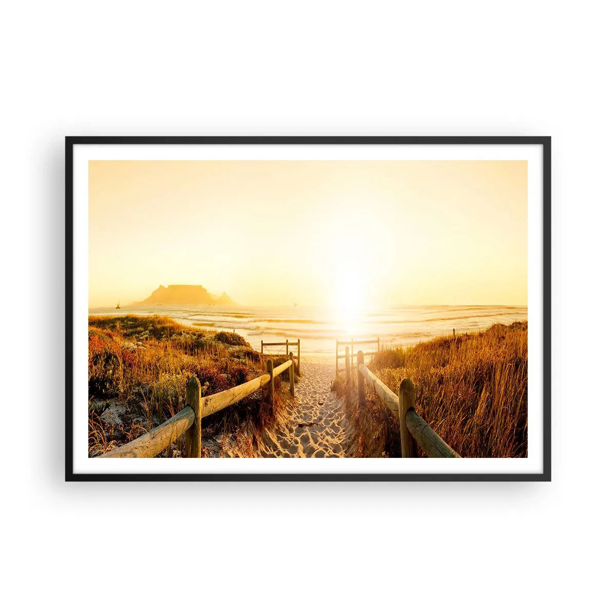 Pôster com moldura preta - Pelaa duna, em direção ao sol - 100x70 cm