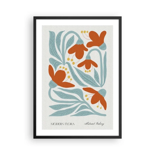 Pôster com moldura preta - Flores decorativas em tons de laranja e azul - 50x70cm - Em direção à terra, em direção ao sol - Decoração de parede moderna para a sala de estar e quarto ARTTOR