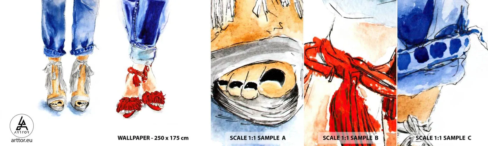 Amostra de papel de parede autocolante Deluxe Sticker - Por que não vamos passear? - Mulher, Moda, Calçados - 100x30 cm