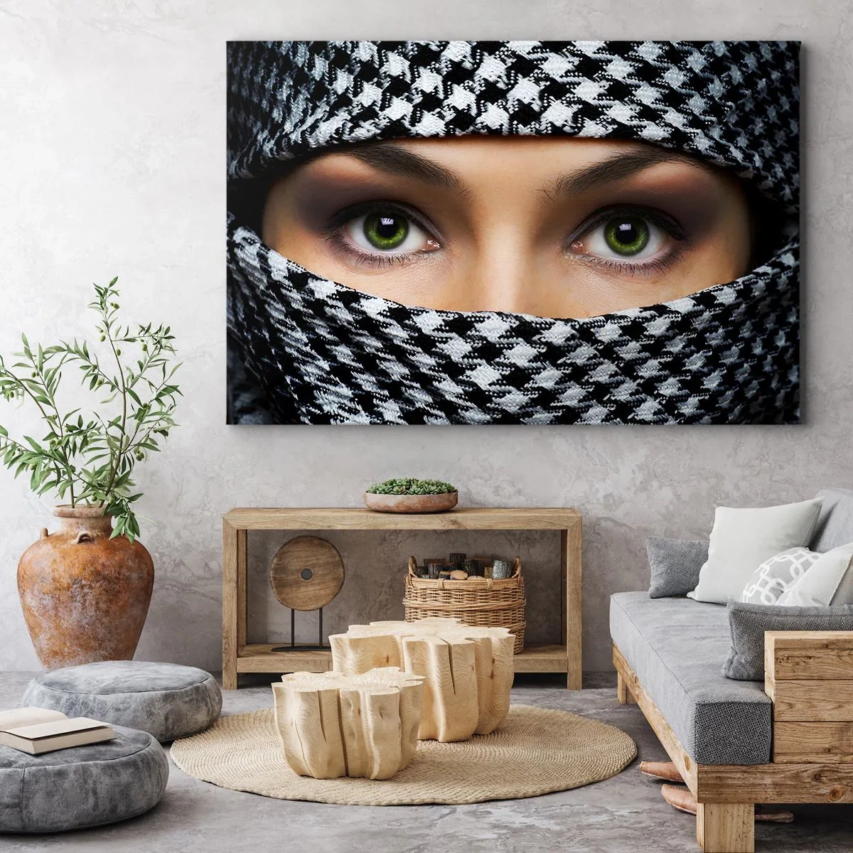 Quadro em tela - Retrato de uma beleza velada de olhos verdes - 100x70 cm