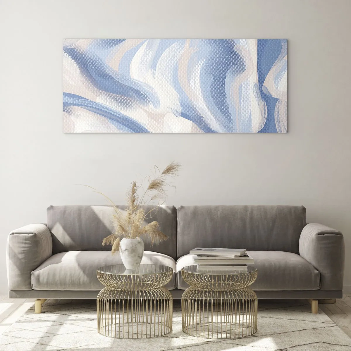 Quadro em vidro - Ondas azuis - 90x30 cm