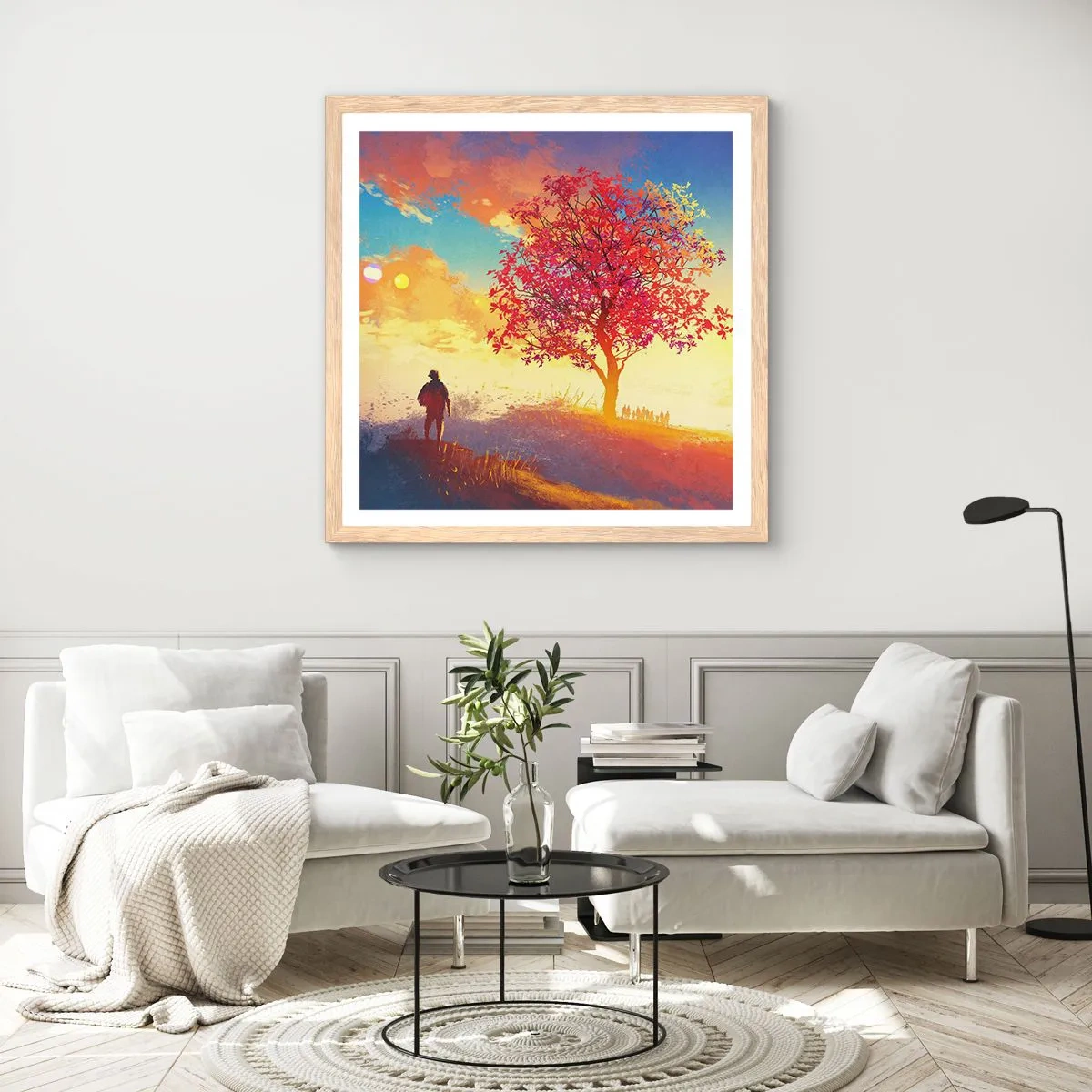 Pôster com moldura de carvalho claro - O peregrino no seu destino - 50x50 cm