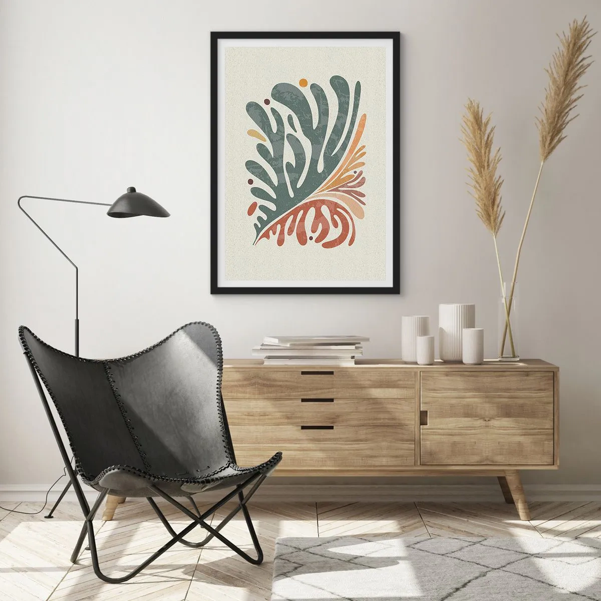 Pôster com moldura preta - Folha multicolorida - 61x91 cm