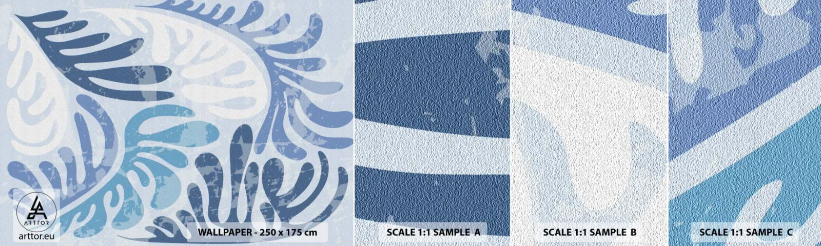 Amostra de Papel de Parede Standard Eco - Samambaias azuis - Minimalismo, Pastel, Boho - 100x30 cm