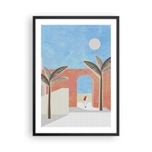 Pôster com moldura preta - Cenário minimalista com palmeiras e um arco - 50x70cm - Dia árabe - Decoração de parede moderna para a sala de estar e quarto ARTTOR