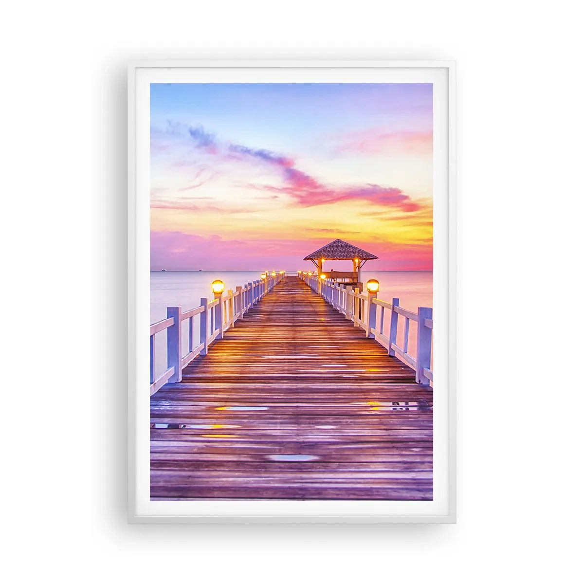 Pôster em moldura branca - O silêncio lilás-dourado da noite - 70x100 cm