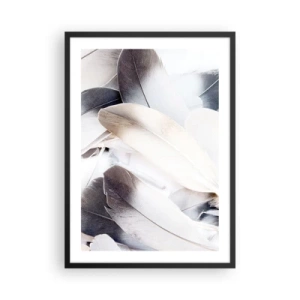 Pôster com moldura preta - Penas delicadas em uma composição brilhante e minimalista - 50x70cm - Semi-angelical - Decoração de parede moderna para a sala de estar e quarto ARTTOR