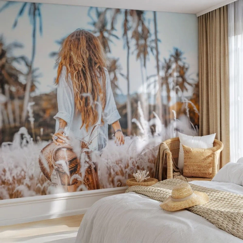 Papel de Parede Premium Canvas - Nascida da maciez da relva - Mulher, Vintage, Boho - 500x350 cm