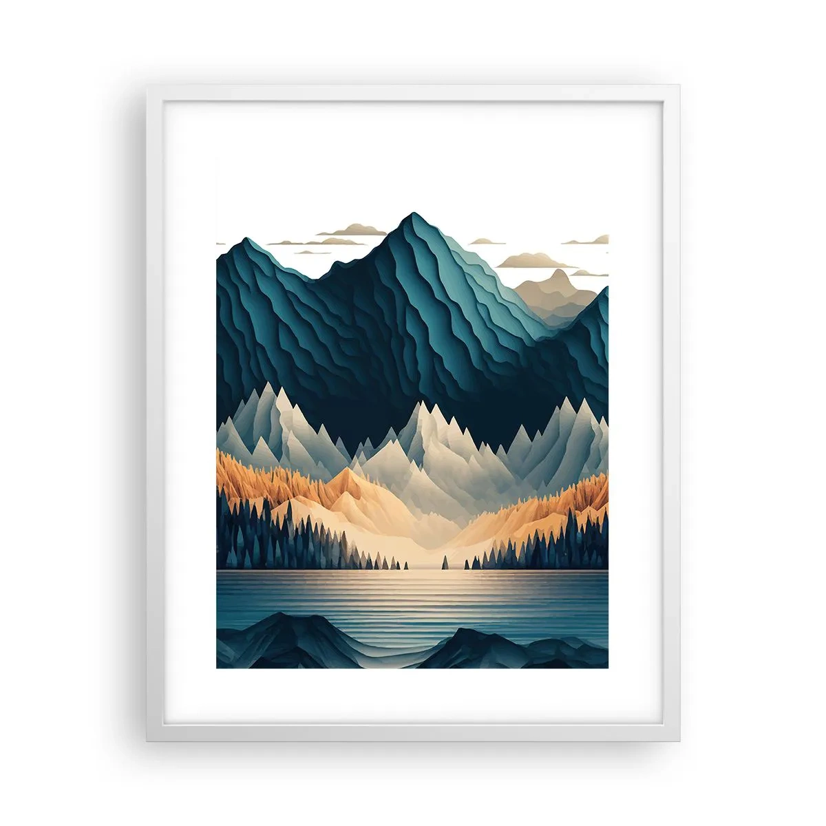 Pôster em moldura branca - Paisagem montanhosa perfeita - 40x50 cm
