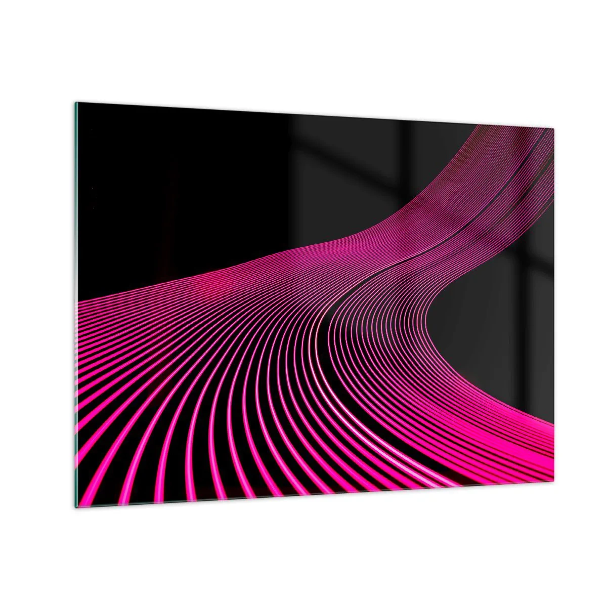 Quadro em vidro - Linhas de luz rosa em um fundo preto - 70x50cm - Avenida da luz - Decoração de parede moderna para a sala de estar e quarto ARTTOR