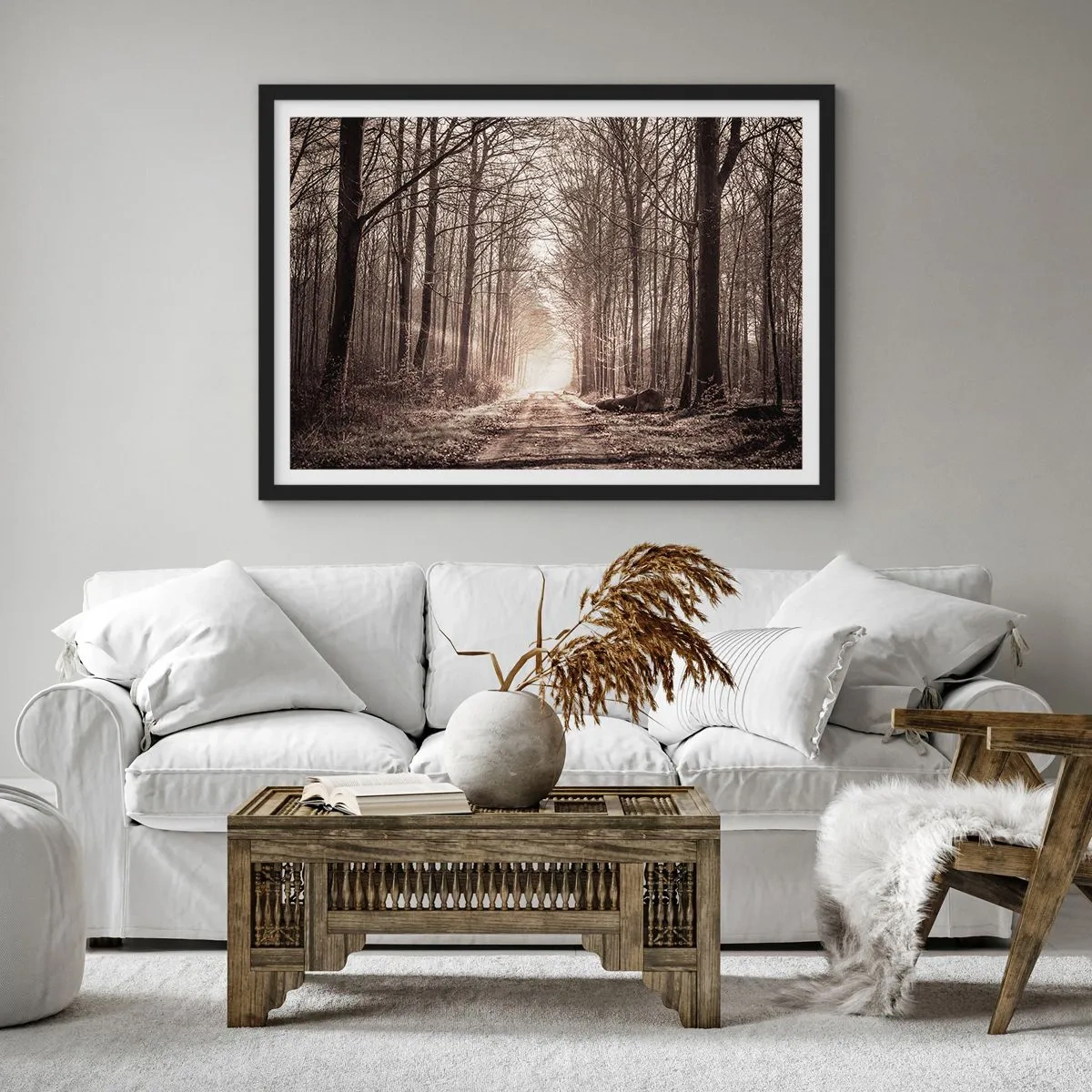 Pôster com moldura preta - Catedral na Floresta - 91x61 cm