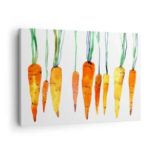 Quadro em tela - Cenouras em aquarela em diferentes tons sobre fundo branco - 70x50cm - A beleza do ordinário - Decoração de parede moderna para a sala de estar e quarto ARTTOR