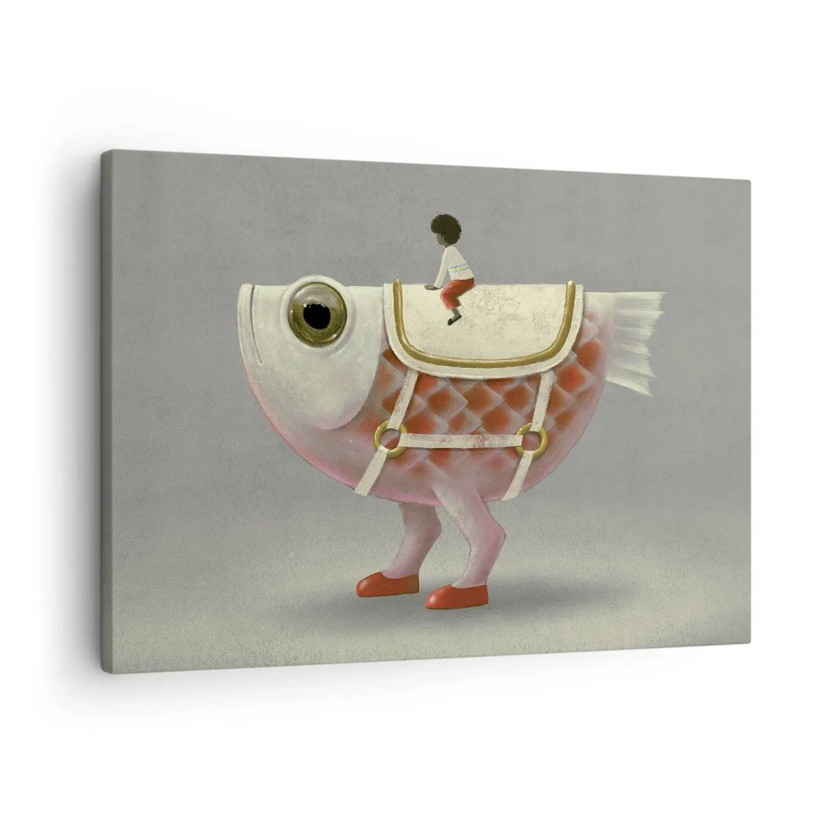 Quadro em tela - Um elegante cavaleiro de peixe com pernas e uma sela - 70x50cm - O cavaleiro Peixoso - Decoração de parede moderna para a sala de estar e quarto ARTTOR