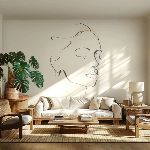 Papel de Parede Autocolante Deluxe Sticker - Uma certa linha - Abstração, Rosto de Mulher, Linear - 300x210 cm