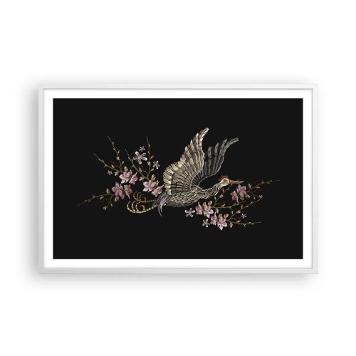 Pôster em moldura branca - Pássaro exótico e bordado - 91x61 cm
