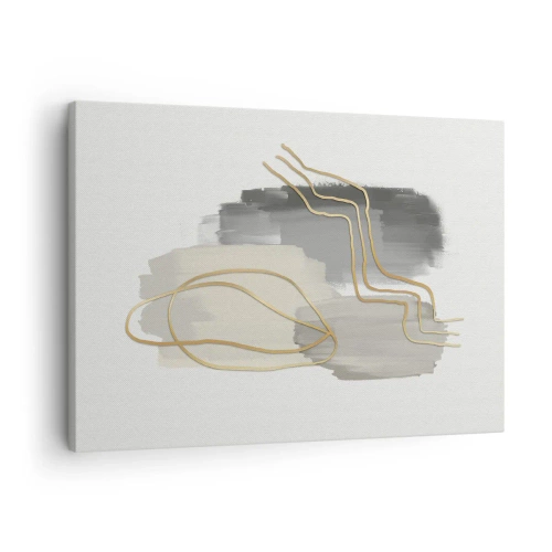 Quadro em tela - Linhas douradas abstratas em um fundo cinza - 70x50cm - Duração e movimento - Decoração de parede moderna para a sala de estar e quarto ARTTOR