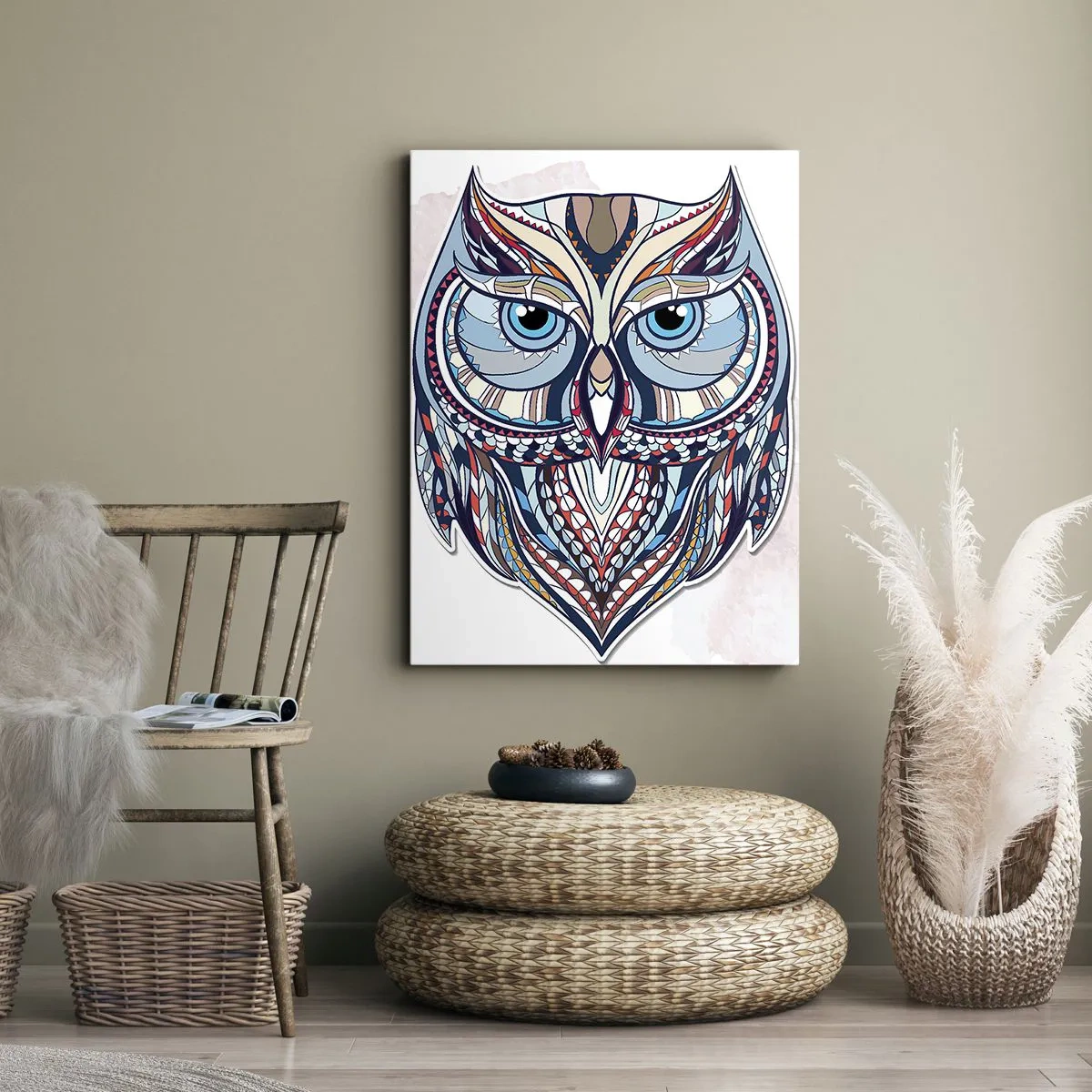 Quadro em tela - Coruja ornamental requintada - 50x70 cm