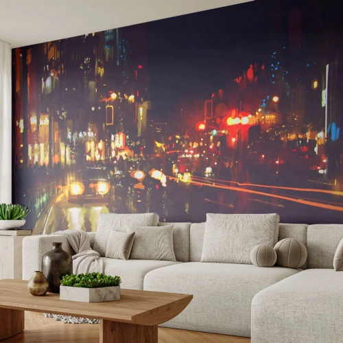 Papel de Parede Autocolante Deluxe Sticker - Imerso nas luzes da noite - Cidade, Arquitetura, Vida noturna - 350x256 cm