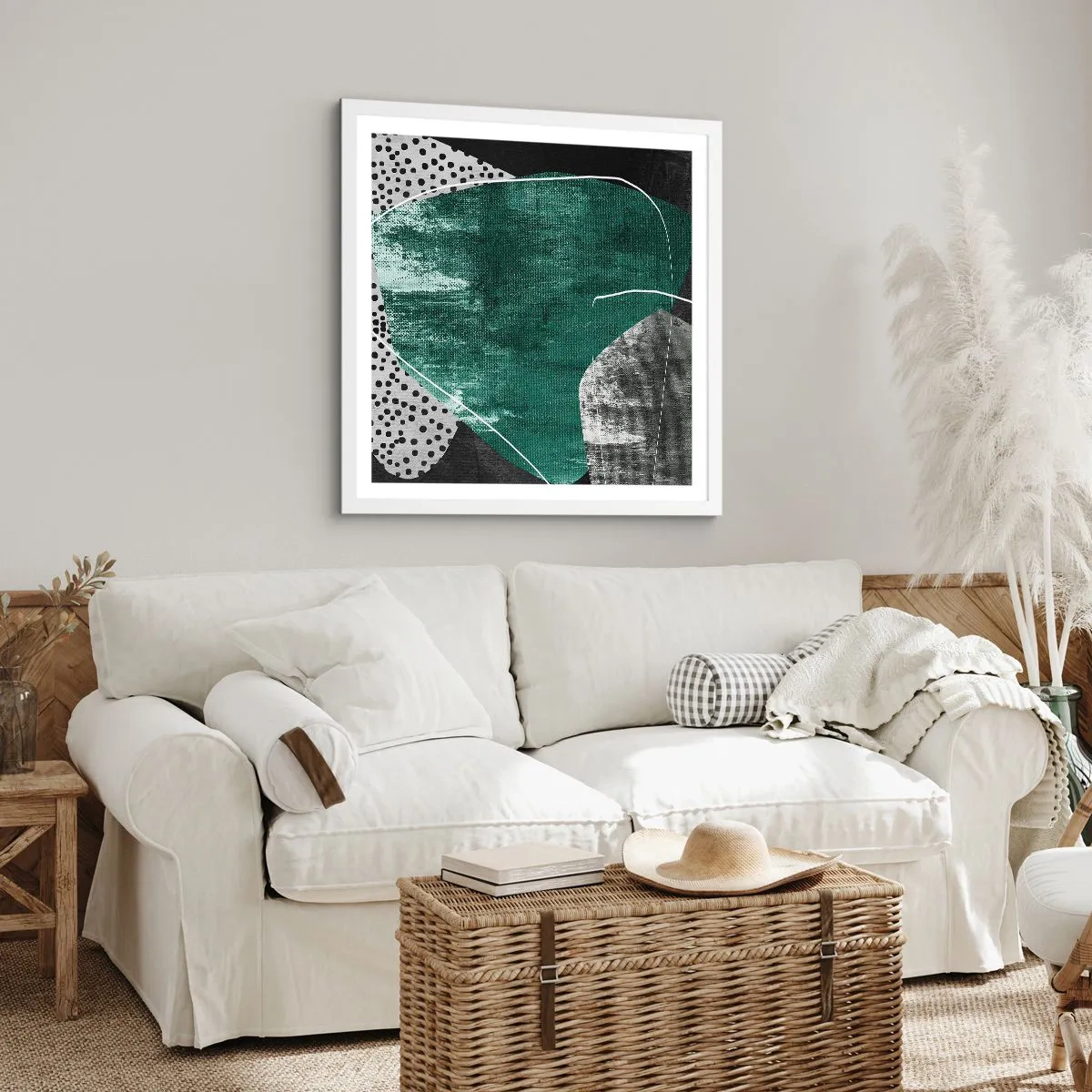 Pôster em moldura branca - Abstração colorida com folha de ouro - 50x50 cm