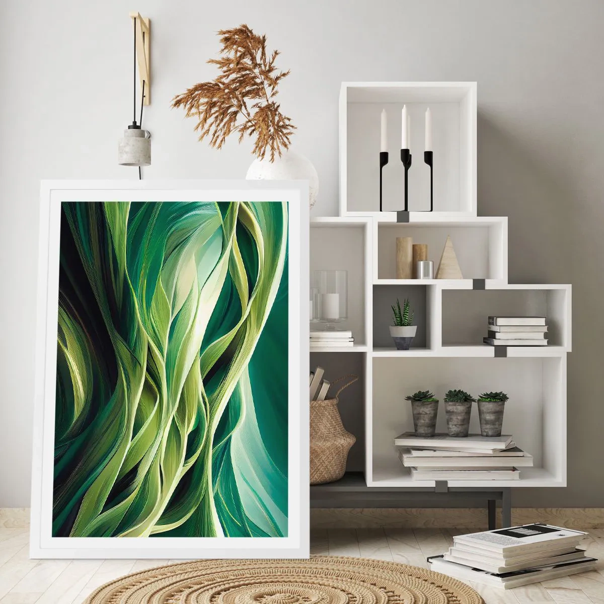 Pôster em moldura branca - Jogo verde abstrato - 50x70 cm