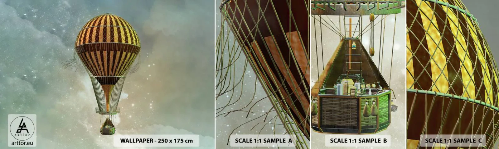 Amostra de Papel de Parede Standard Eco - Voos pioneiros - Balão, Voar, Nuvens - 100x30 cm