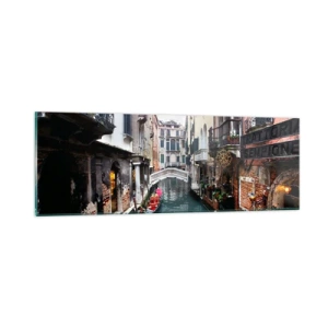 Quadro em vidro - Paisagem veneziana com gôndola e ponte - 90x30 cm