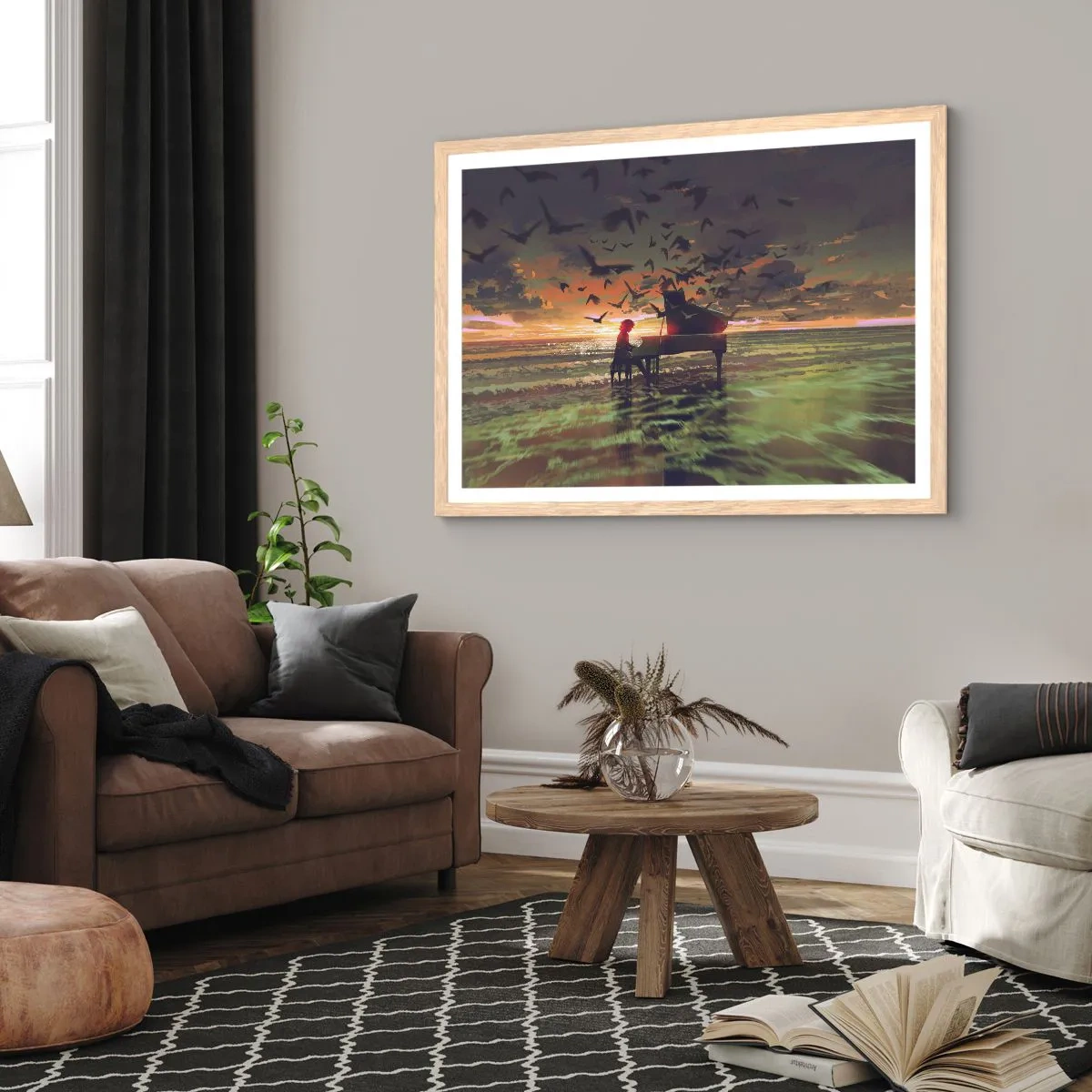 Pôster com moldura de carvalho claro - Um concerto de piano e ondas - 70x50 cm