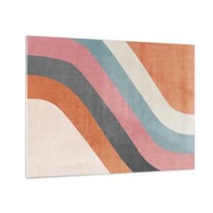 Quadro em vidro - Listras diagonais coloridas em um fundo claro - 70x50cm - Composição diagonal – movimento - Decoração de parede moderna para a sala de estar e quarto ARTTOR
