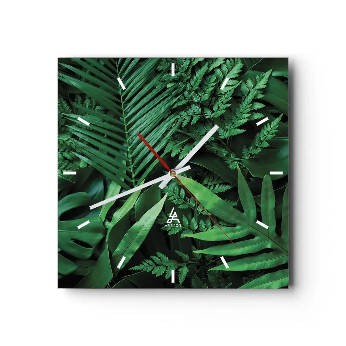 Relógio de parede - Relógio em vidro - Envolto em verde - 30x30 cm