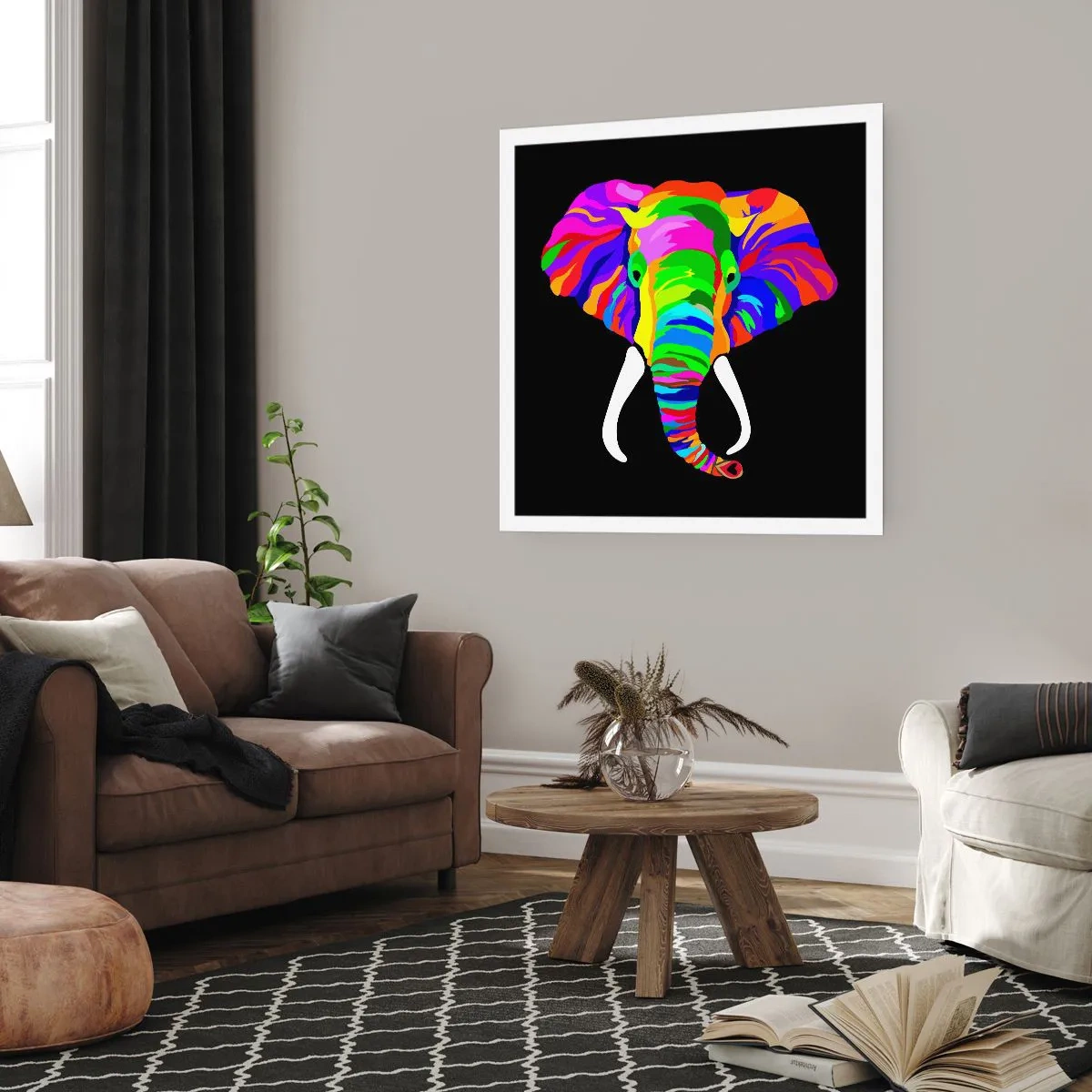 Pôster - O elefante que adorava banhar-se no arco-íris - 60x60 cm