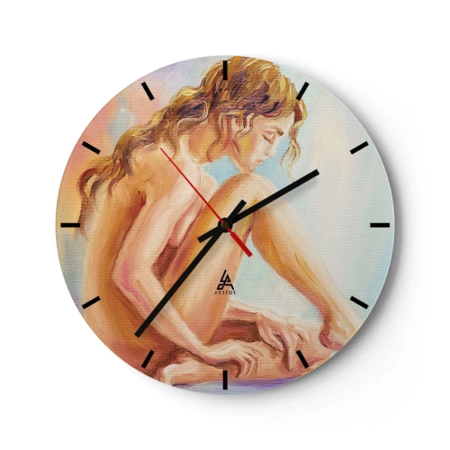 Relógio de parede - Relógio em vidro - Retrato artístico de uma mulher sentada - 30x30cm - Ato de juventude - Decoração de parede moderna para a sala de estar, cozinha e quarto ARTTOR