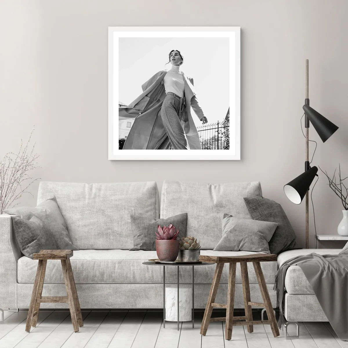 Pôster em moldura branca - Vens comigo? - 30x30 cm