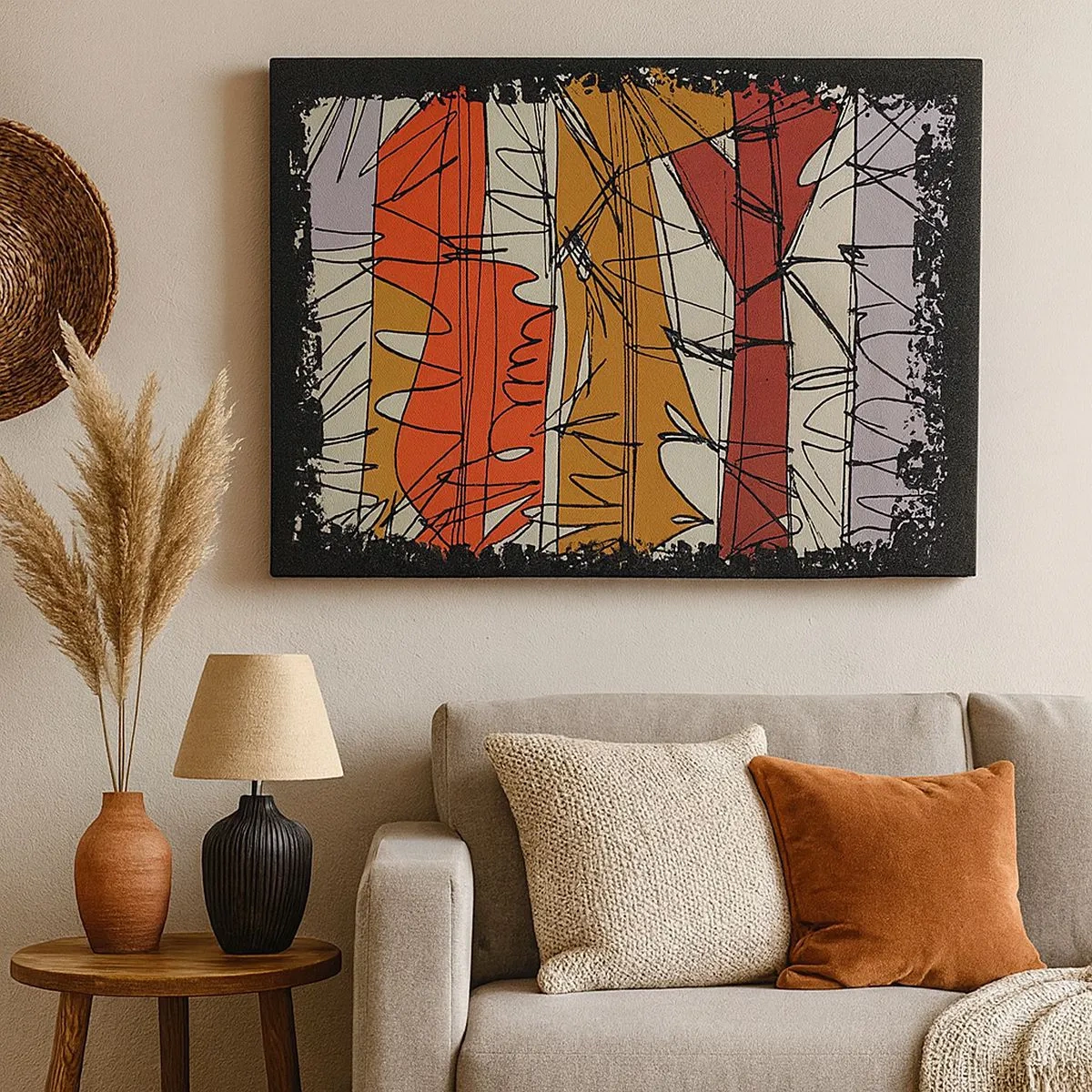 Quadro em tela - Composição abstrata em cores intensas - 70x50cm - Composição espontânea - Decoração de parede moderna para a sala de estar e quarto ARTTOR