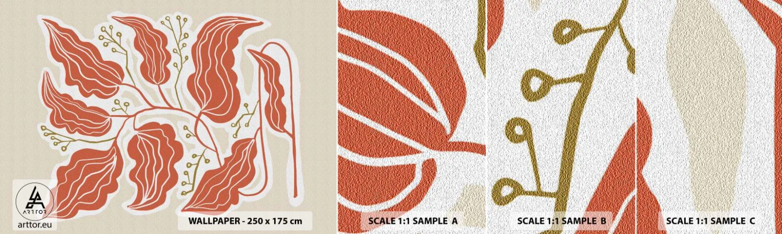 Amostra de papel de parede autocolante Deluxe Sticker - Folclórico e coral - Boho, Botânico, Flores - 100x30 cm