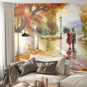 Papel de Parede Premium Sand - Outono romântico no parque - Cidade, Pessoas, Casal apaixonado - 100x70 cm