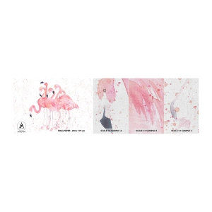 Amostra de papel de parede Premium Canvas - Conjunto cor-de-rosa - Flamingos, Pássaros, Gráficos - 100x30 cm