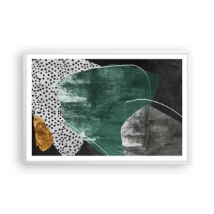 Pôster em moldura branca - Abstração colorida com folha de ouro - 91x61 cm